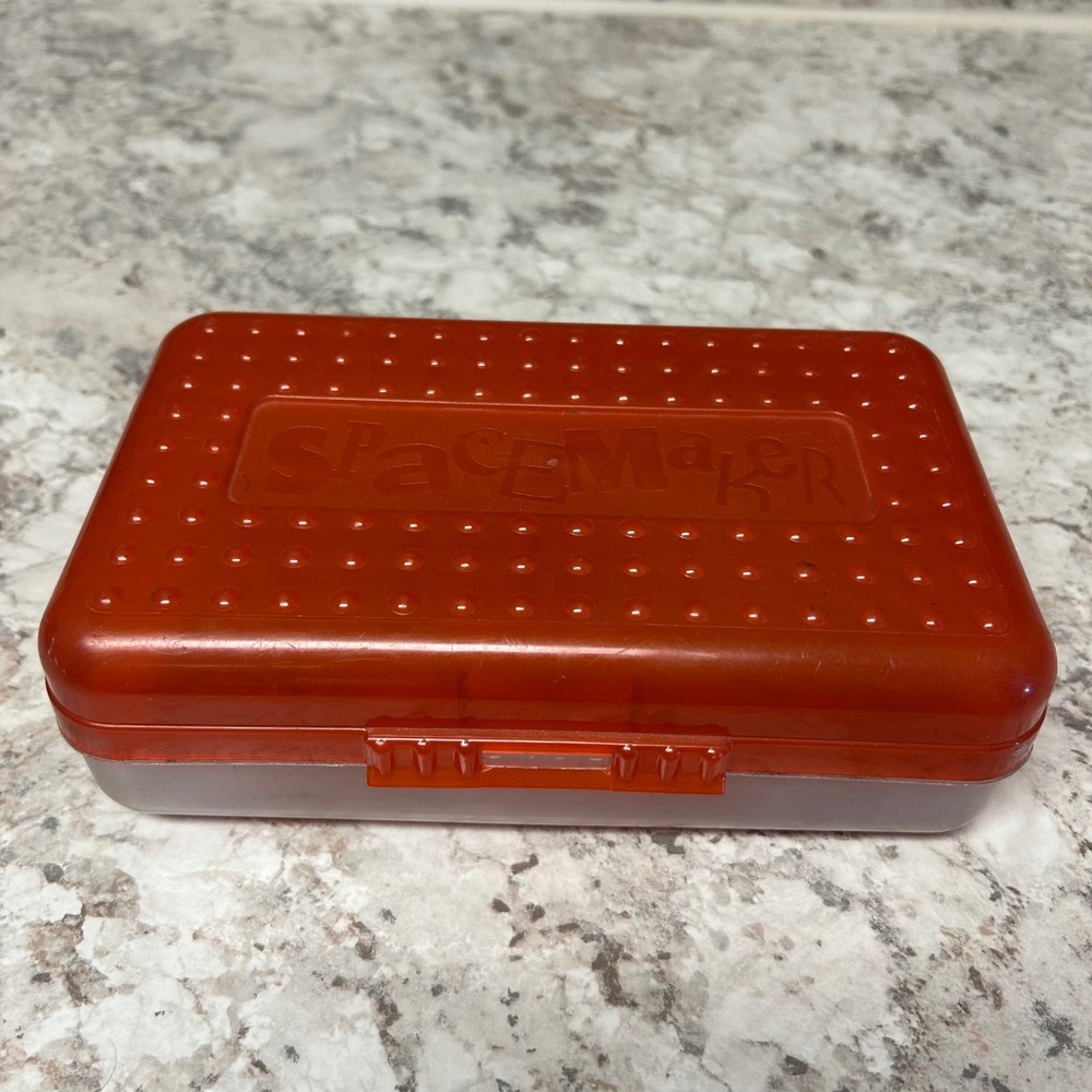 Eldon SpaceMaker Pencil Box Orange Vintage 90s Plastic School‎ Supply Case